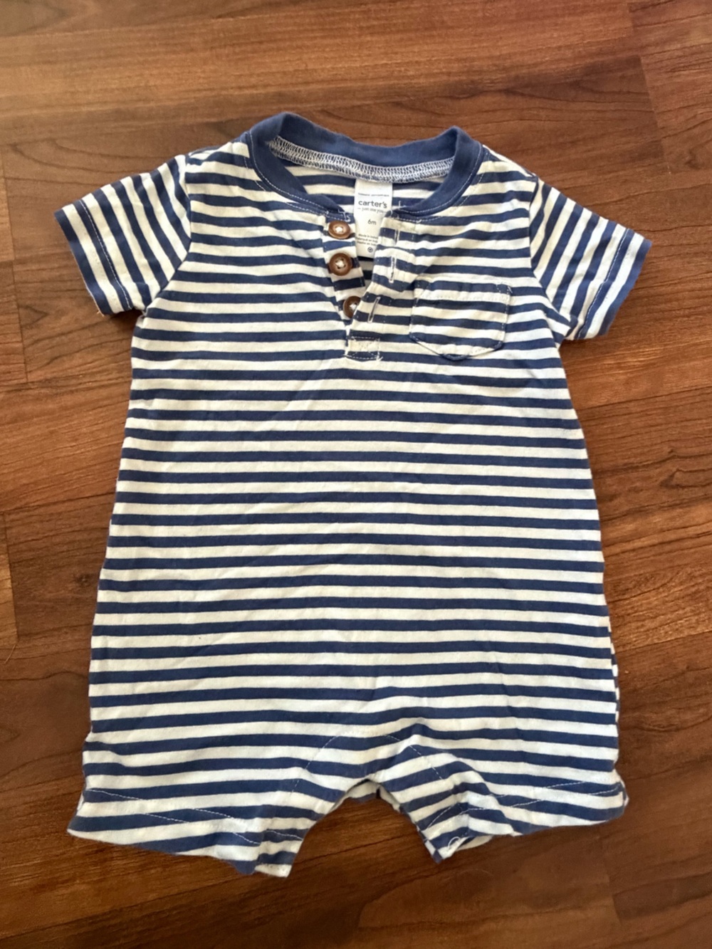 Carter's Blue and White Striped Short-Sleeve Romper